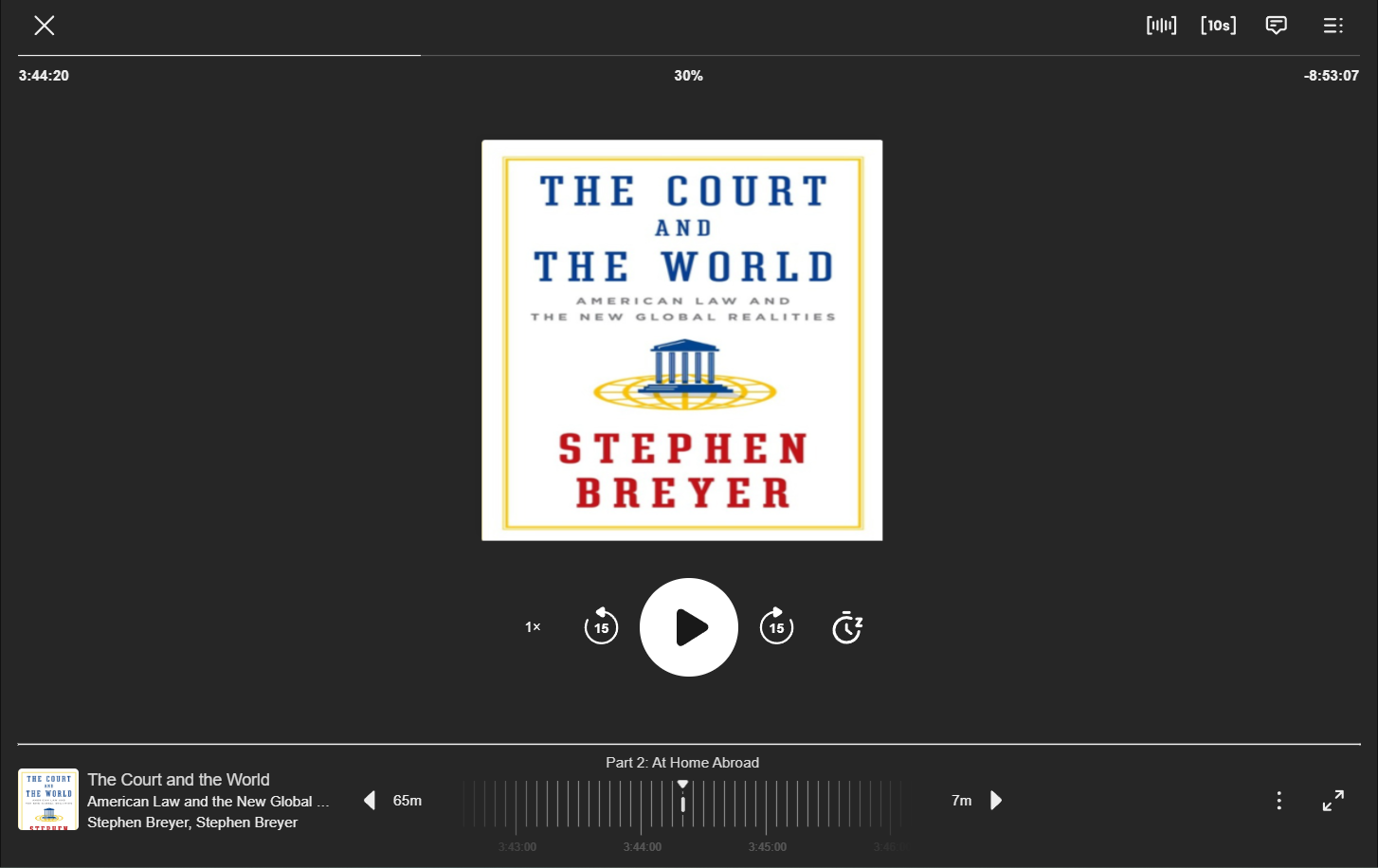An image of an audiobook book open in the player