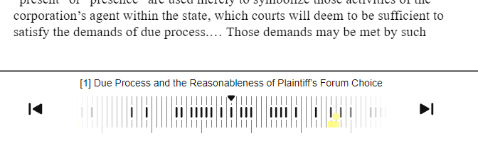 The navigation bar in the reader displaying section and chapter breaks in the title_ indications of highlighted passages_ and navigation controls