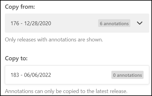 Options for choosing which releases' annotations you're copying_ and the release you're copying them to