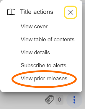 Title Actions menu with "View prior releases" emphasized